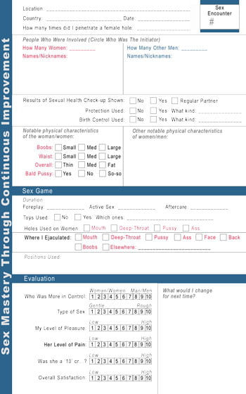 Sex logbook, journal & diary for men
